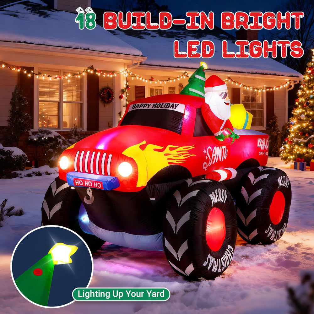 Oldplaykid Santa monster truck LED detail glowing for nighttime visibility