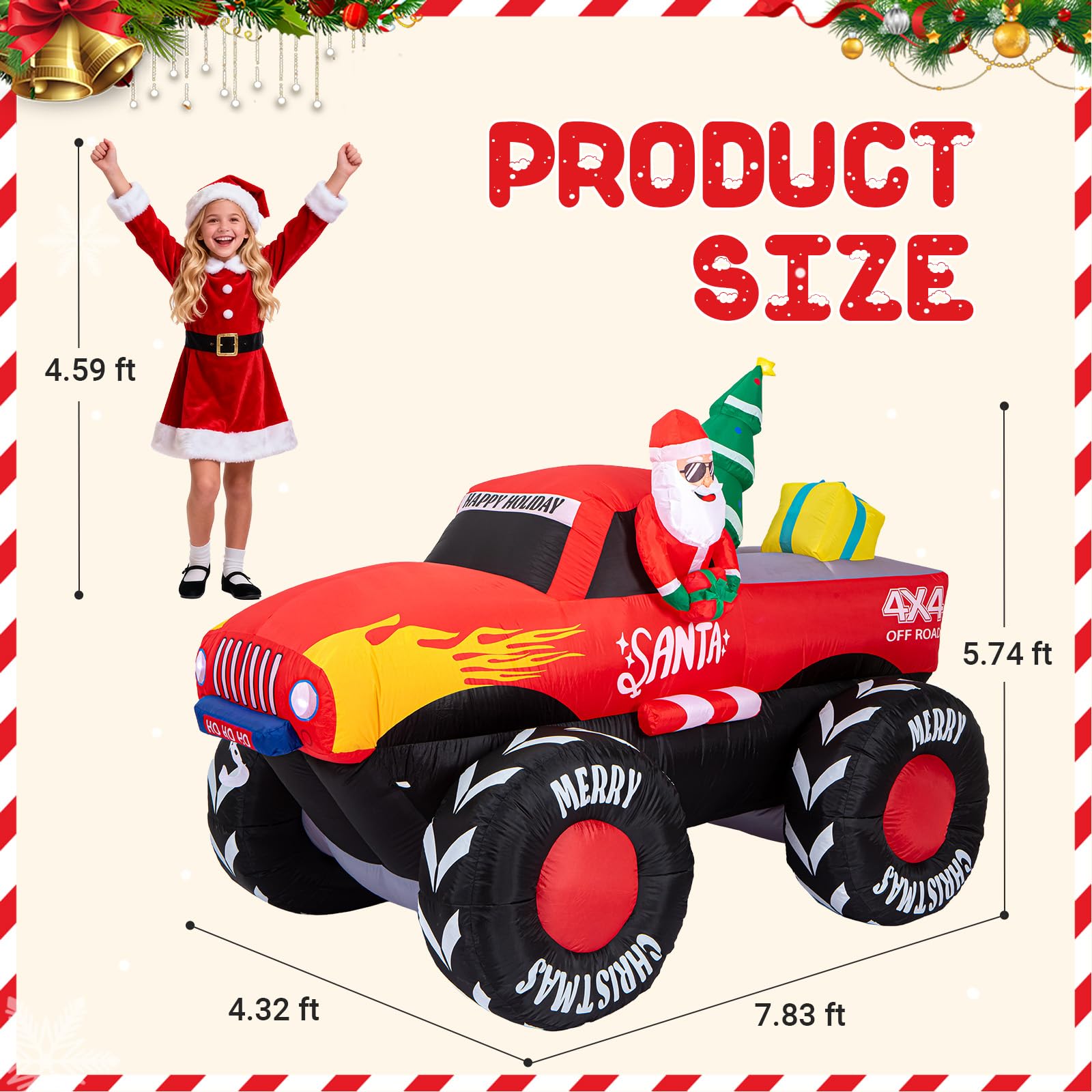 Oldplaykid Santa monster truck side profile highlighting size and visible details