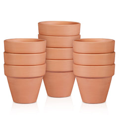 OLEEP front view of ten terracotta pots showing consistent sizing and natural finish