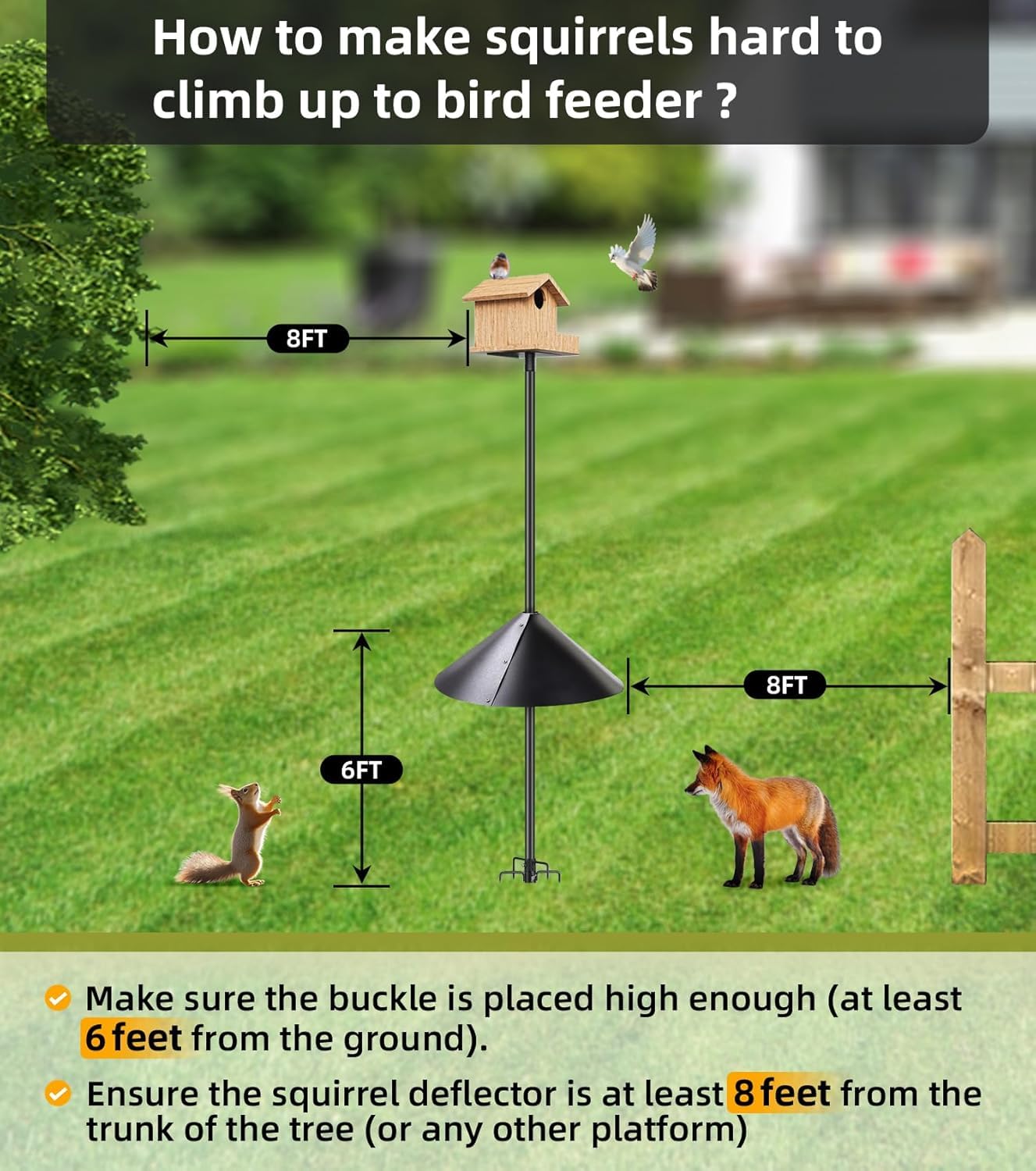 OLEKE size comparison next to bird feeder shows generous coverage