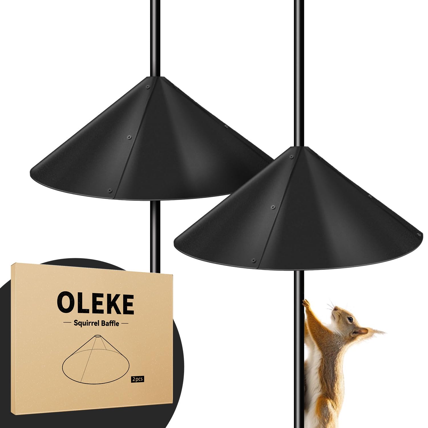 OLEKE front view baffle installed on shepherd's hook blocking squirrels