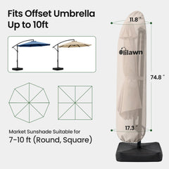 OLILAWN covered offset umbrella in use showing weather protection