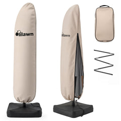 OLILAWN front view of beige umbrella cover protecting parasol