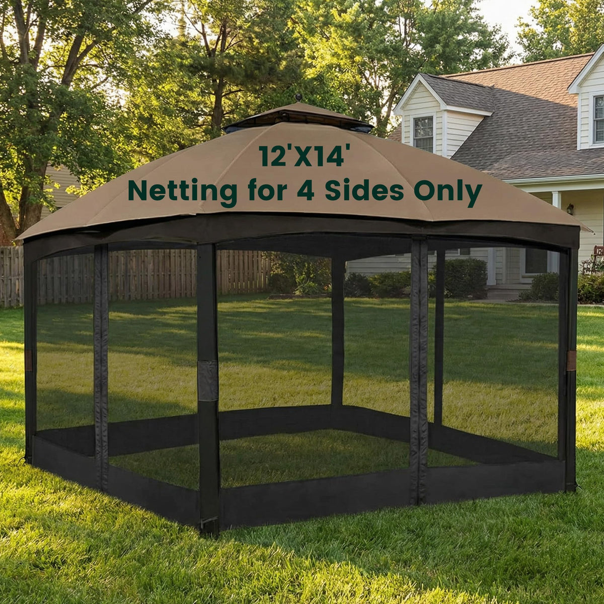 OLILAWN front view installed gazebo netting showing full insect protection