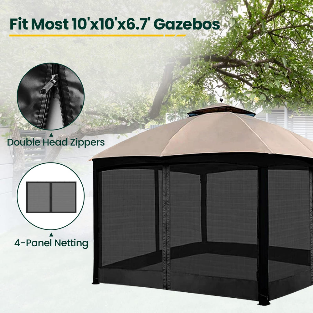 OLILAWN netting installed on a gazebo in a garden creating protected patio space