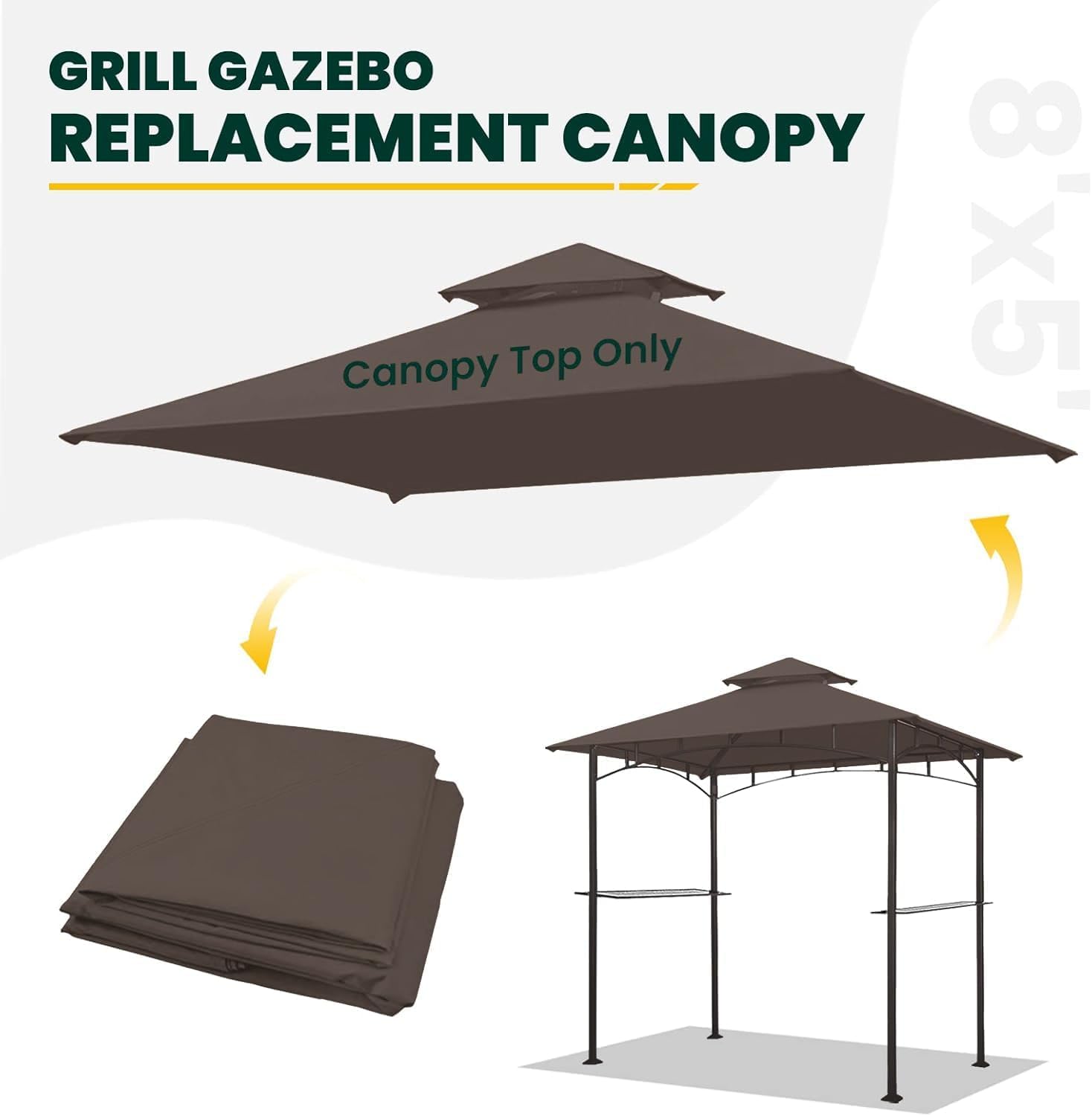 OLILAWN canopy next to grill showing size and fit for model L-GG001PST-F