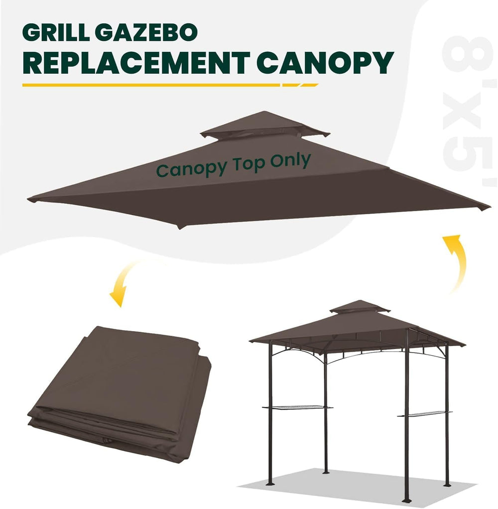 OLILAWN canopy next to grill showing size and fit for model L-GG001PST-F