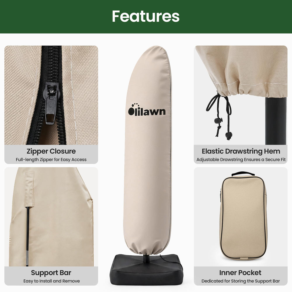 OLILAWN cover beside ruler showing measurements for fit