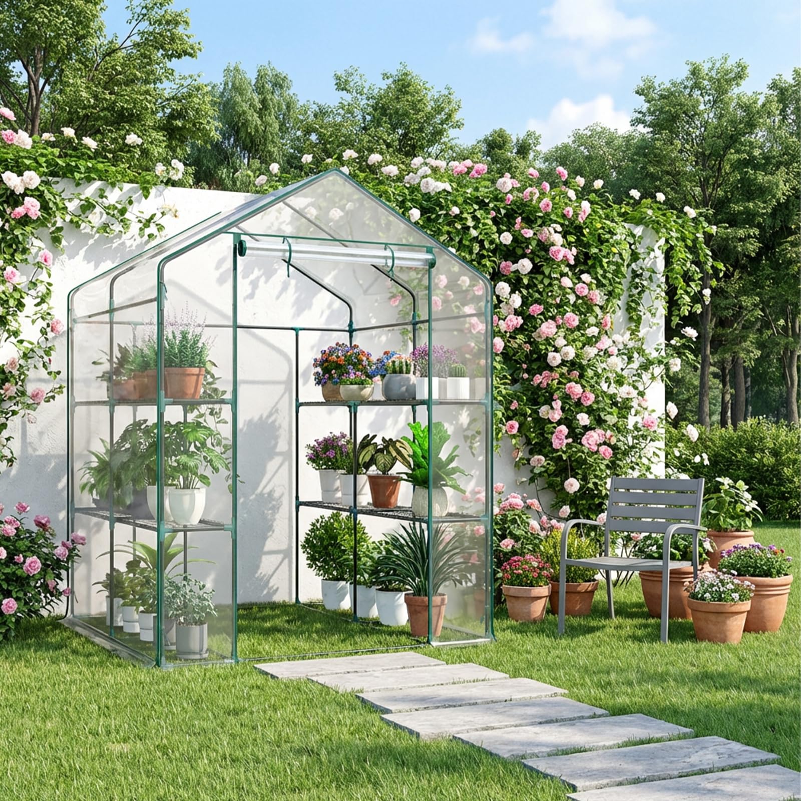 OLIXIS greenhouse on patio with plants showing usable outdoor lifestyle benefit