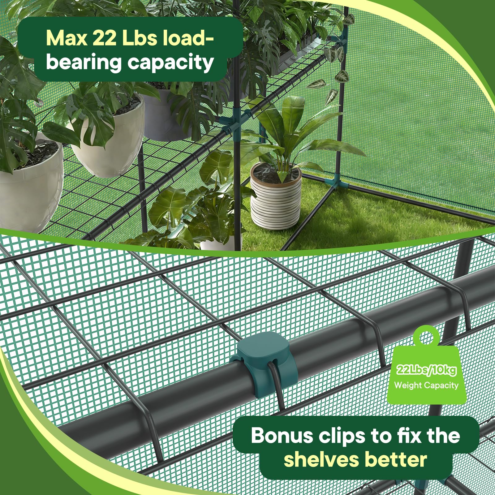 OLIXIS greenhouse stakes and guylines demonstrating added wind stability