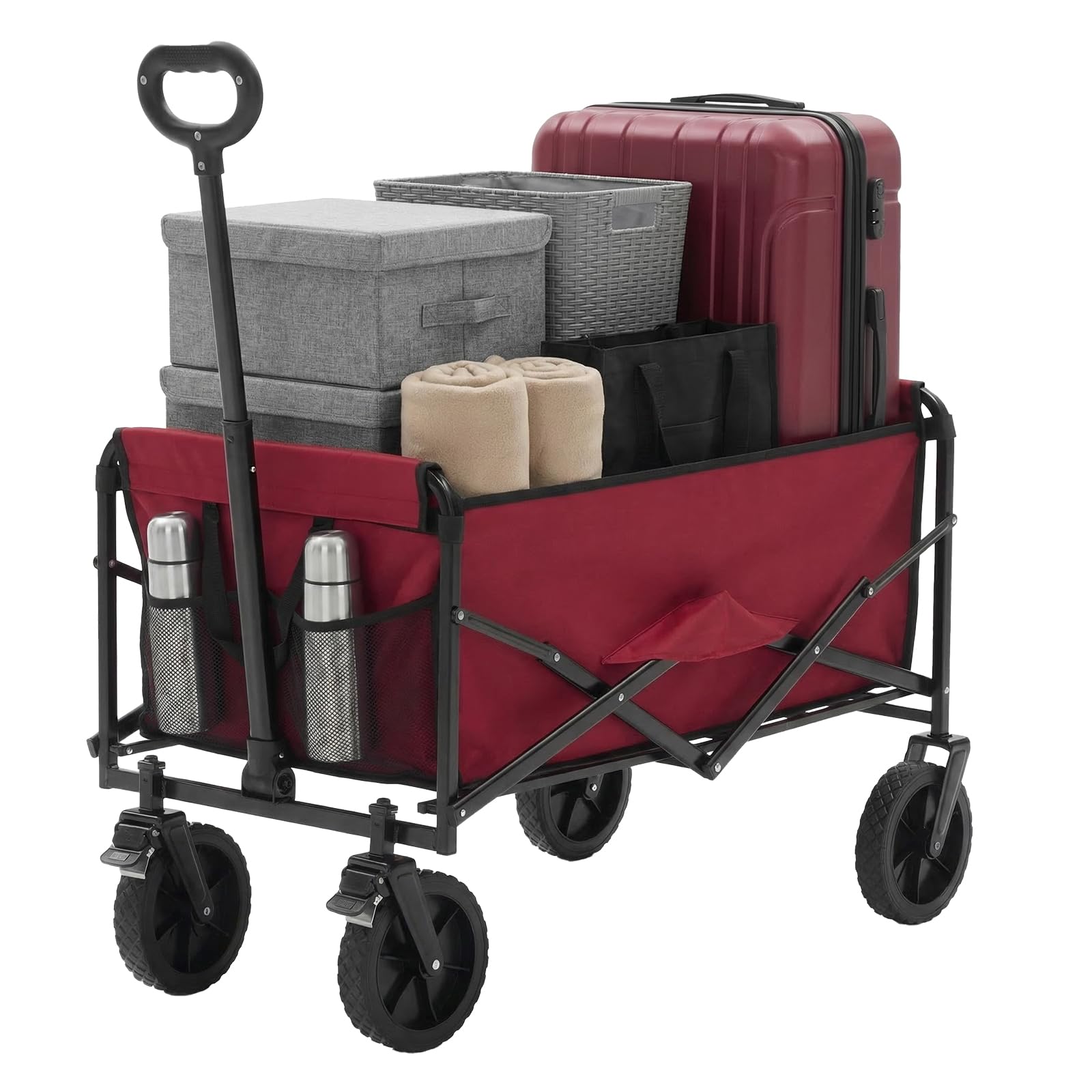 OLIXIS front view of red wagon cart showing roomy cargo space and easy access