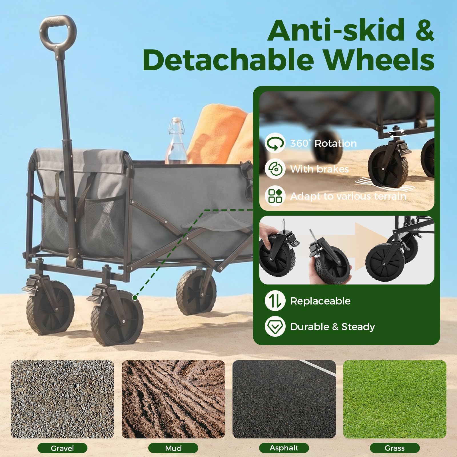 OLIXIS wagon carrying beach gear demonstrating balanced load and effortless hauling