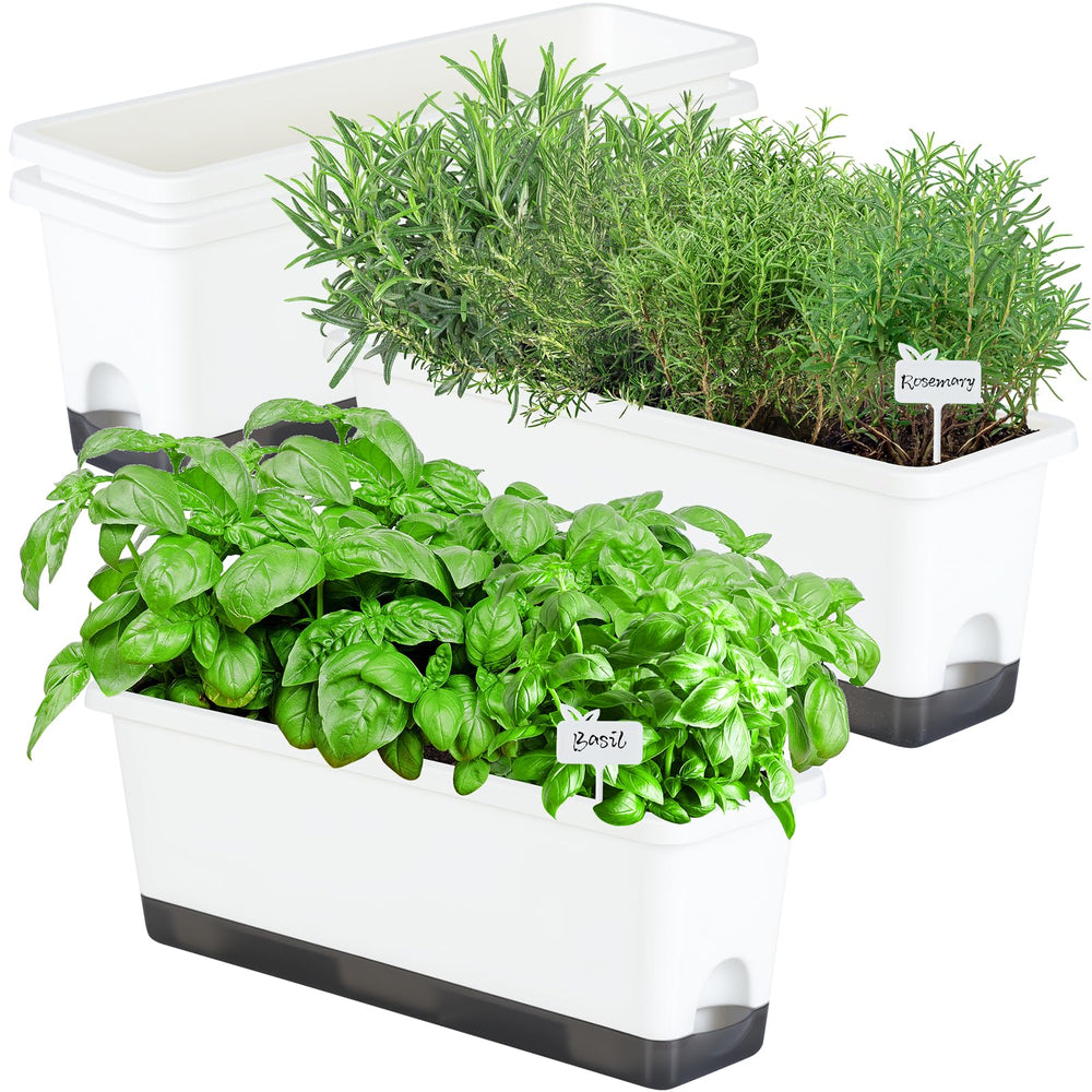 Oliz front view of four white planters showing neat minimalist design and versatility