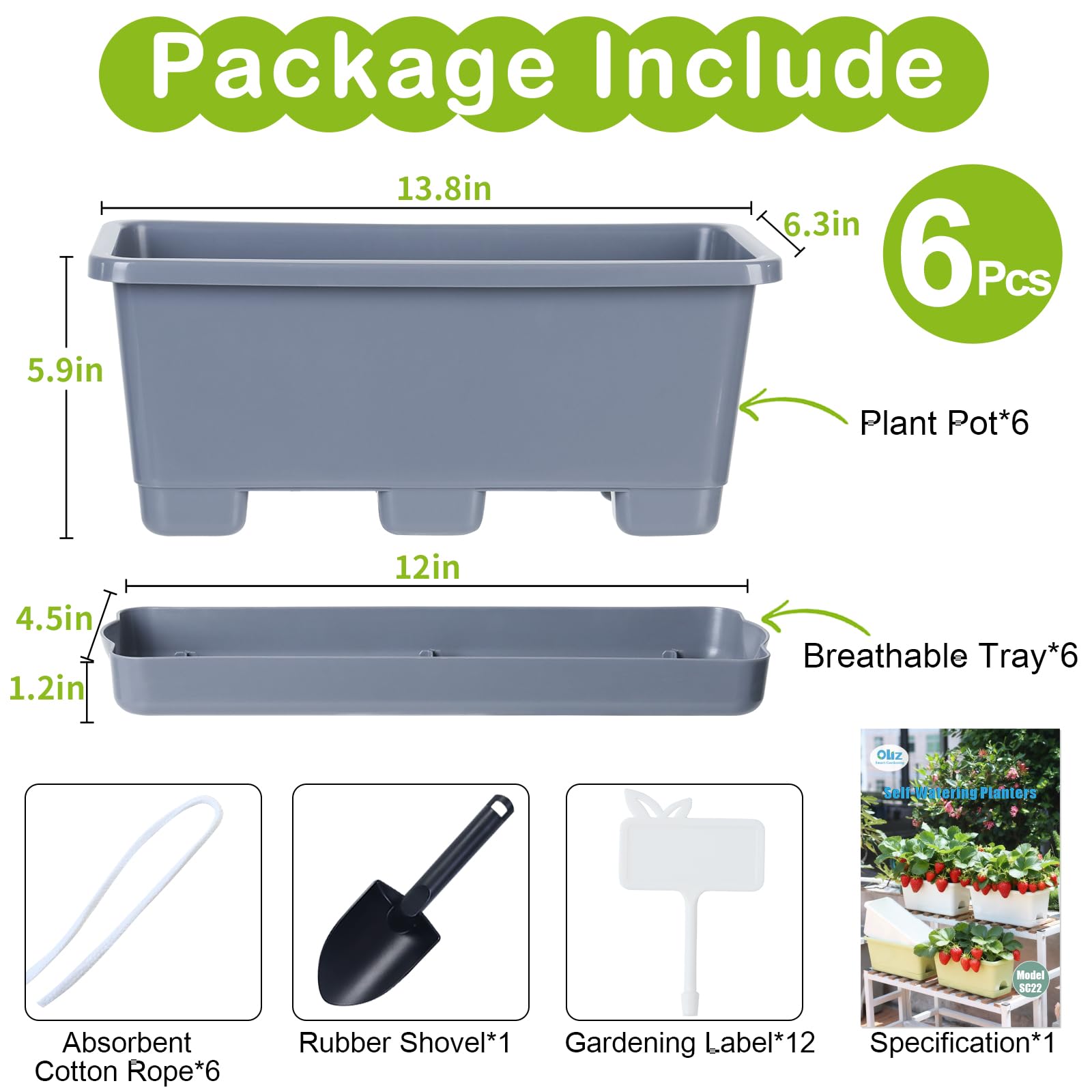 Oliz planter size scale next to common items showing exact fit for sills benefit