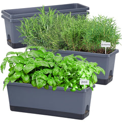Oliz front view of planter pack showing clean rectangular profile and grey finish benefiting tidy displays
