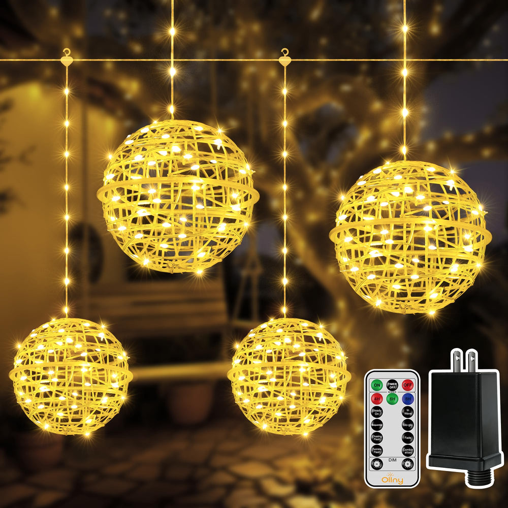 Ollny front packaging showing 4-pack globe string lights and plug