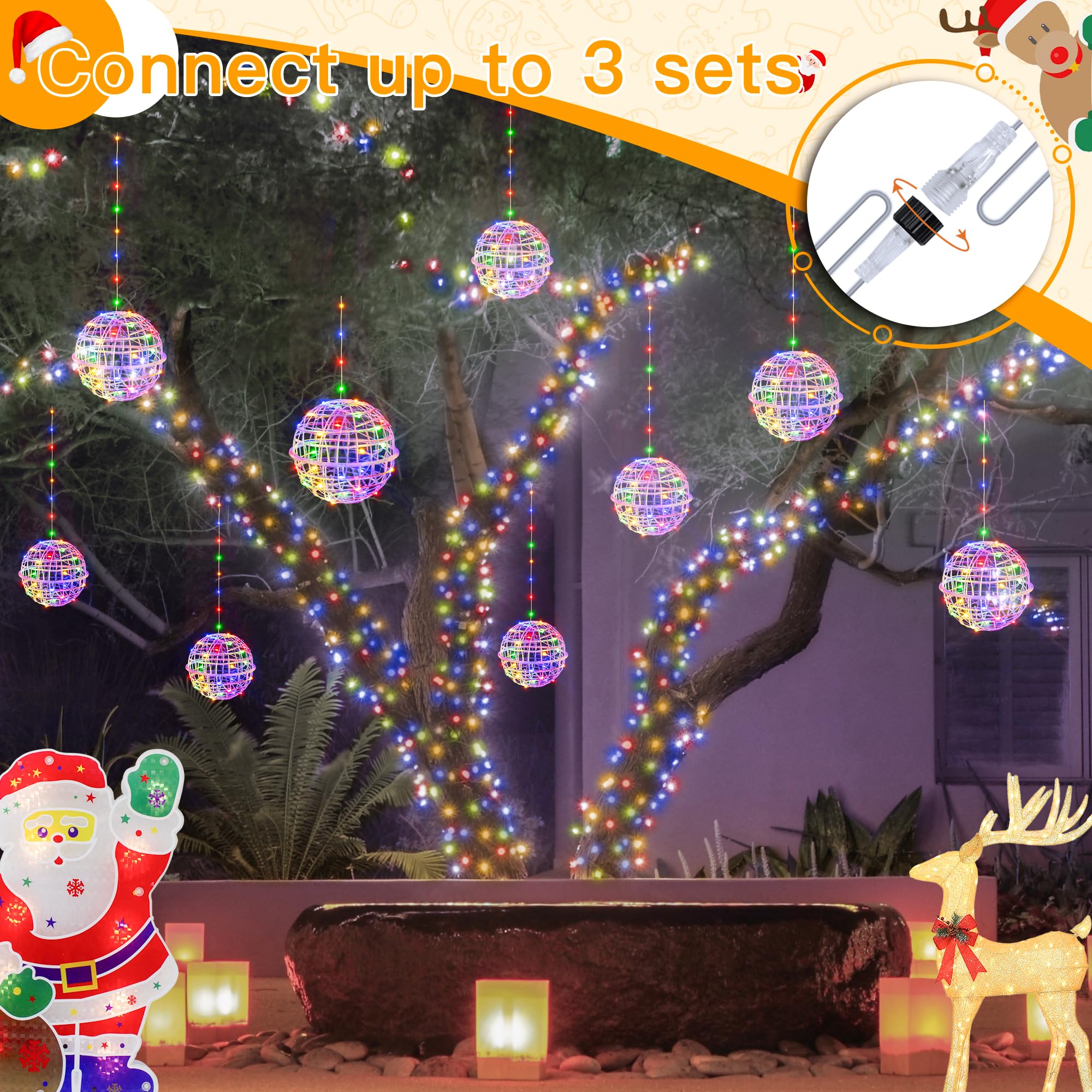 Ollny string lights hung on a tree creating colorful outdoor ambience