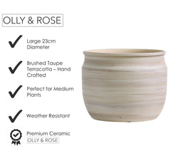 Olly & Rose pot beside a hand to show 9-inch scale for size-accurate shopping