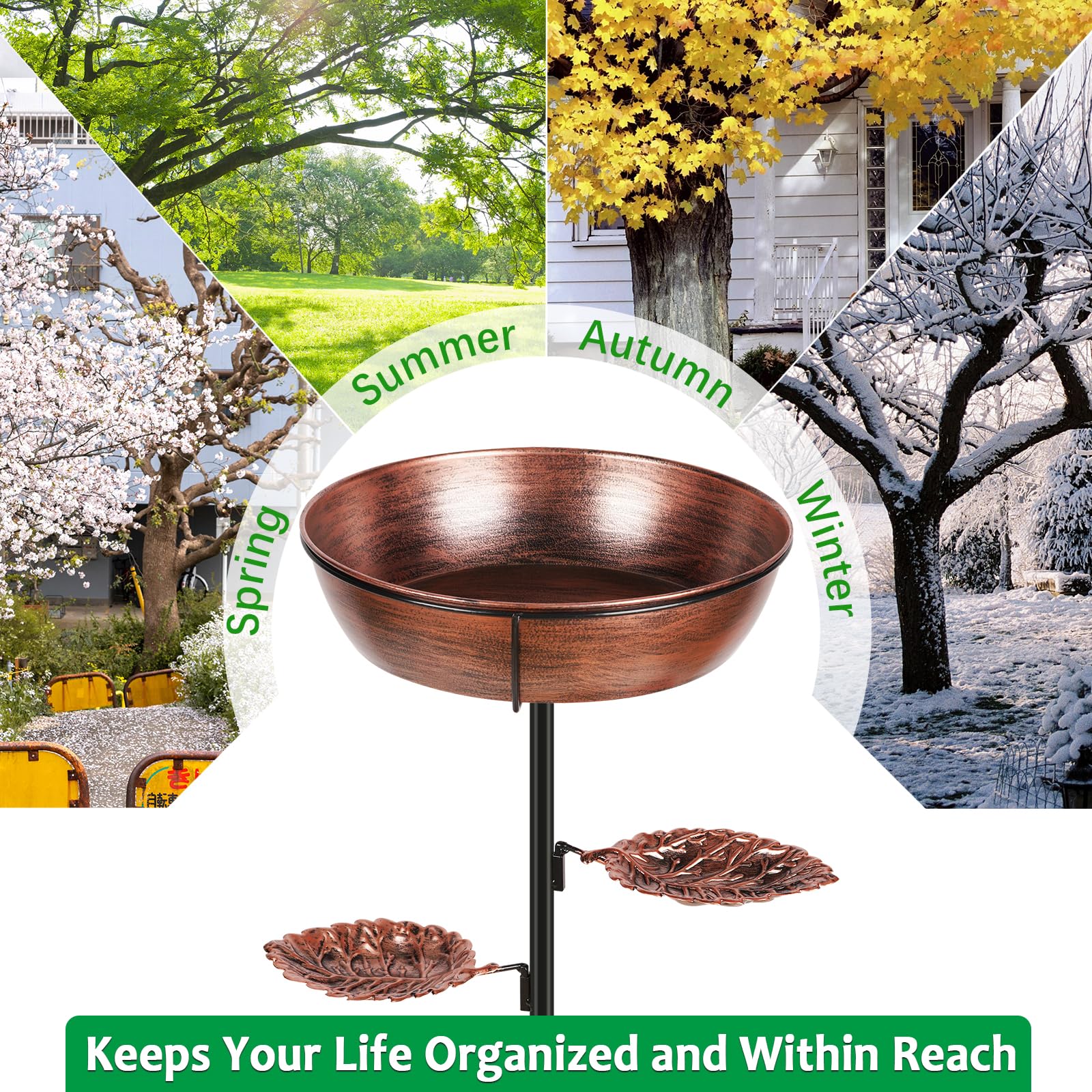 Olpchee bird bath shown next to a chair to demonstrate height and scale in yard