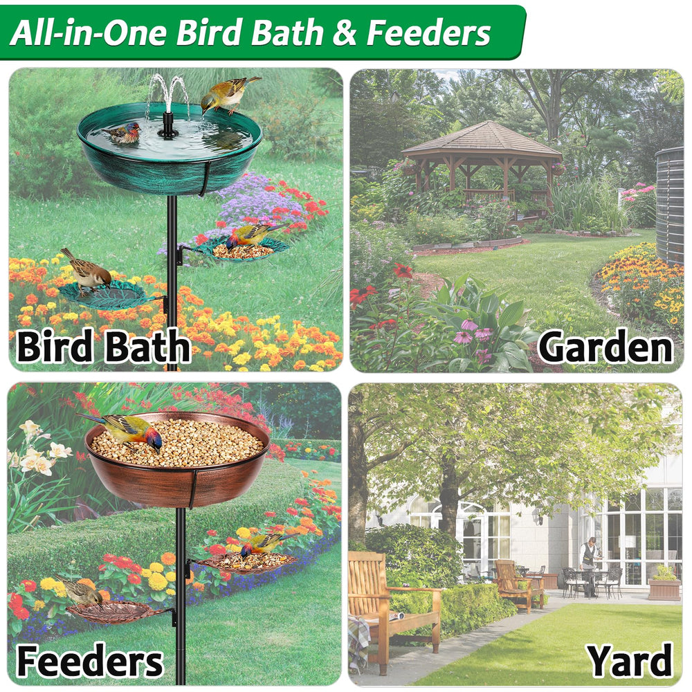 Olpchee bird bath next to ruler indicating 35-inch height and 12-inch bowl scale for size clarity
