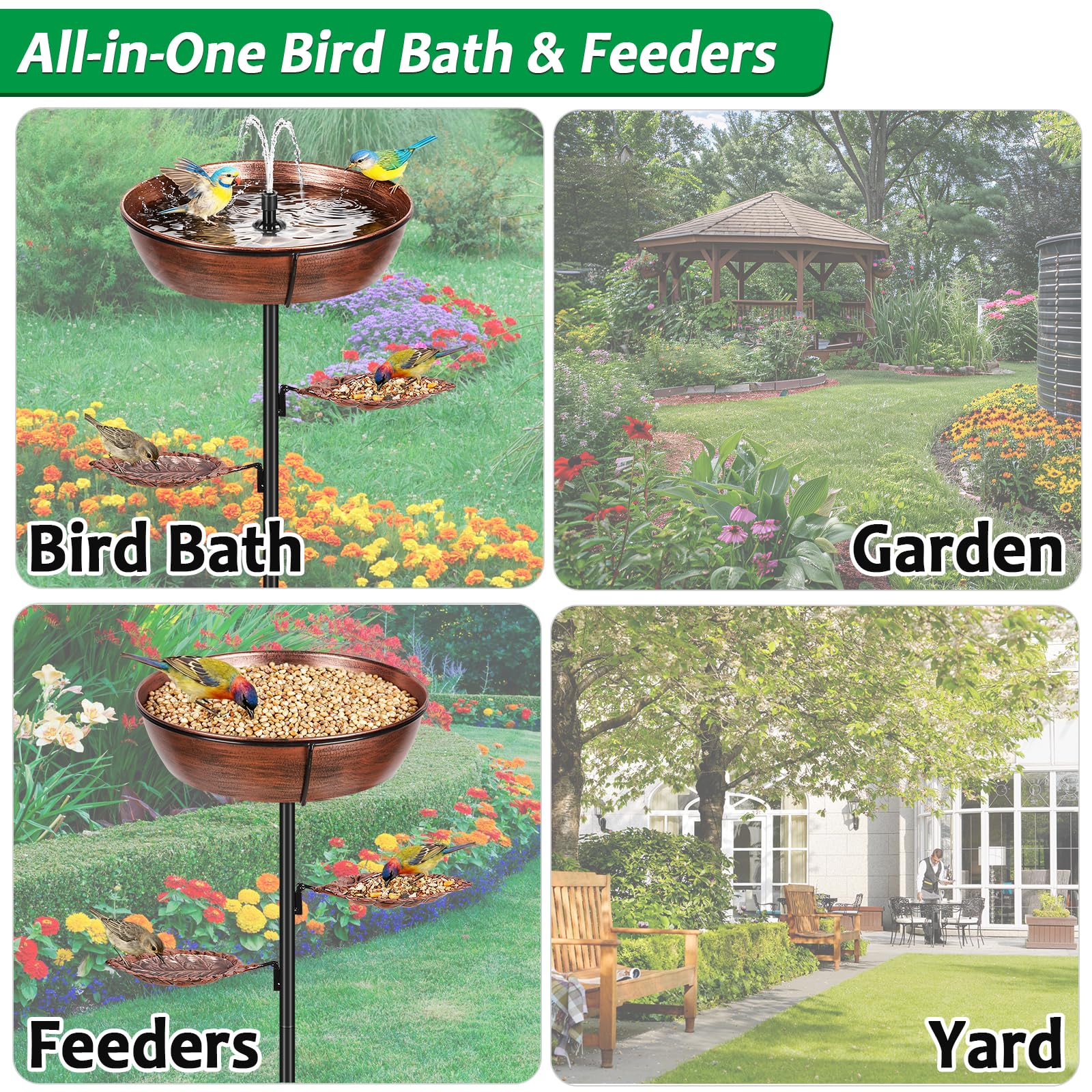 Olpchee bird bath fitted with a small solar fountain to increase wildlife visits
