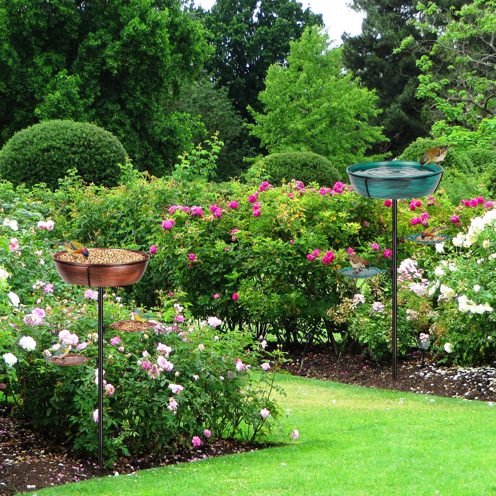 Olpchee bird bath with small solar pump in use showing gentle water movement to attract wildlife