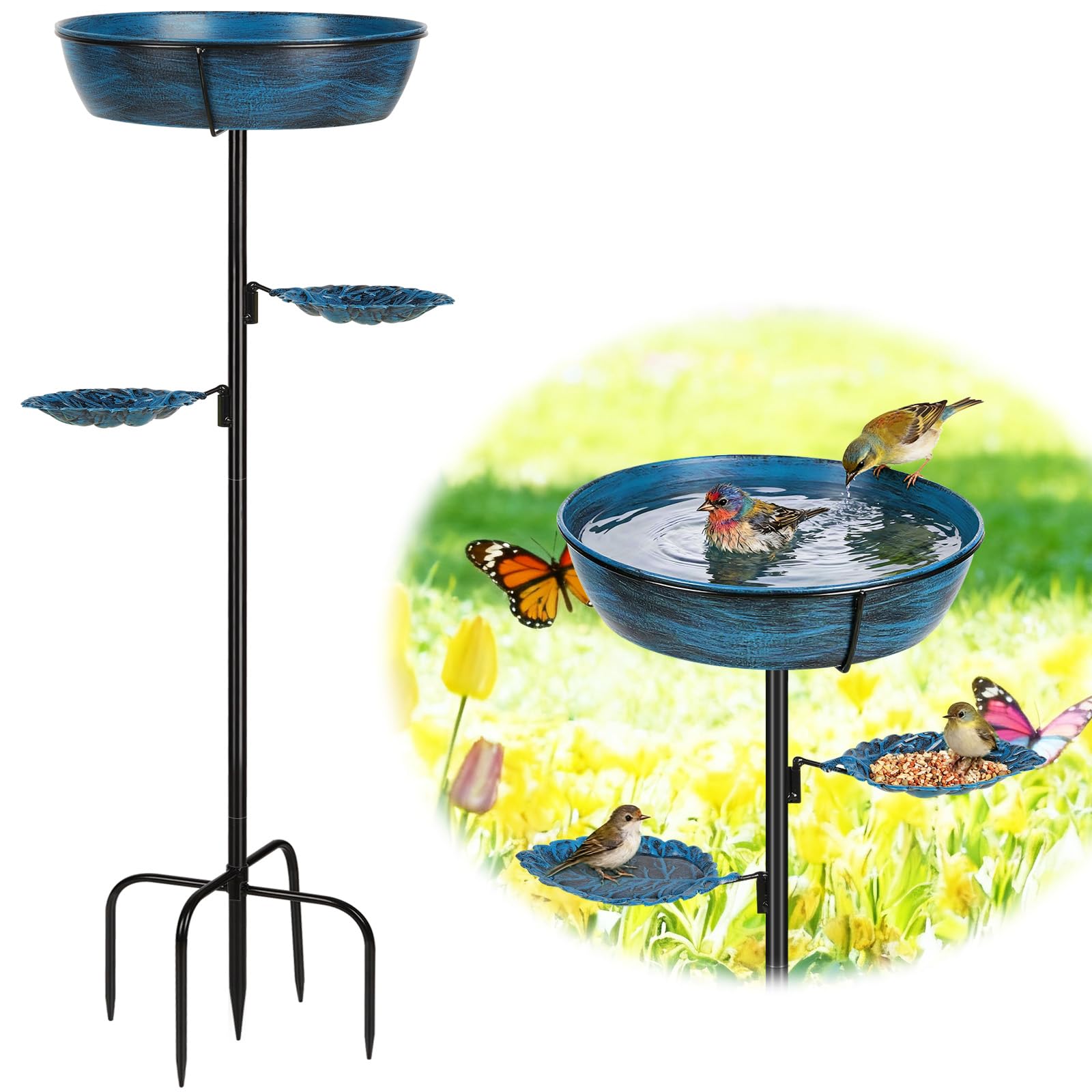 Olpchee front view blue bird bath showcasing design and curb appeal
