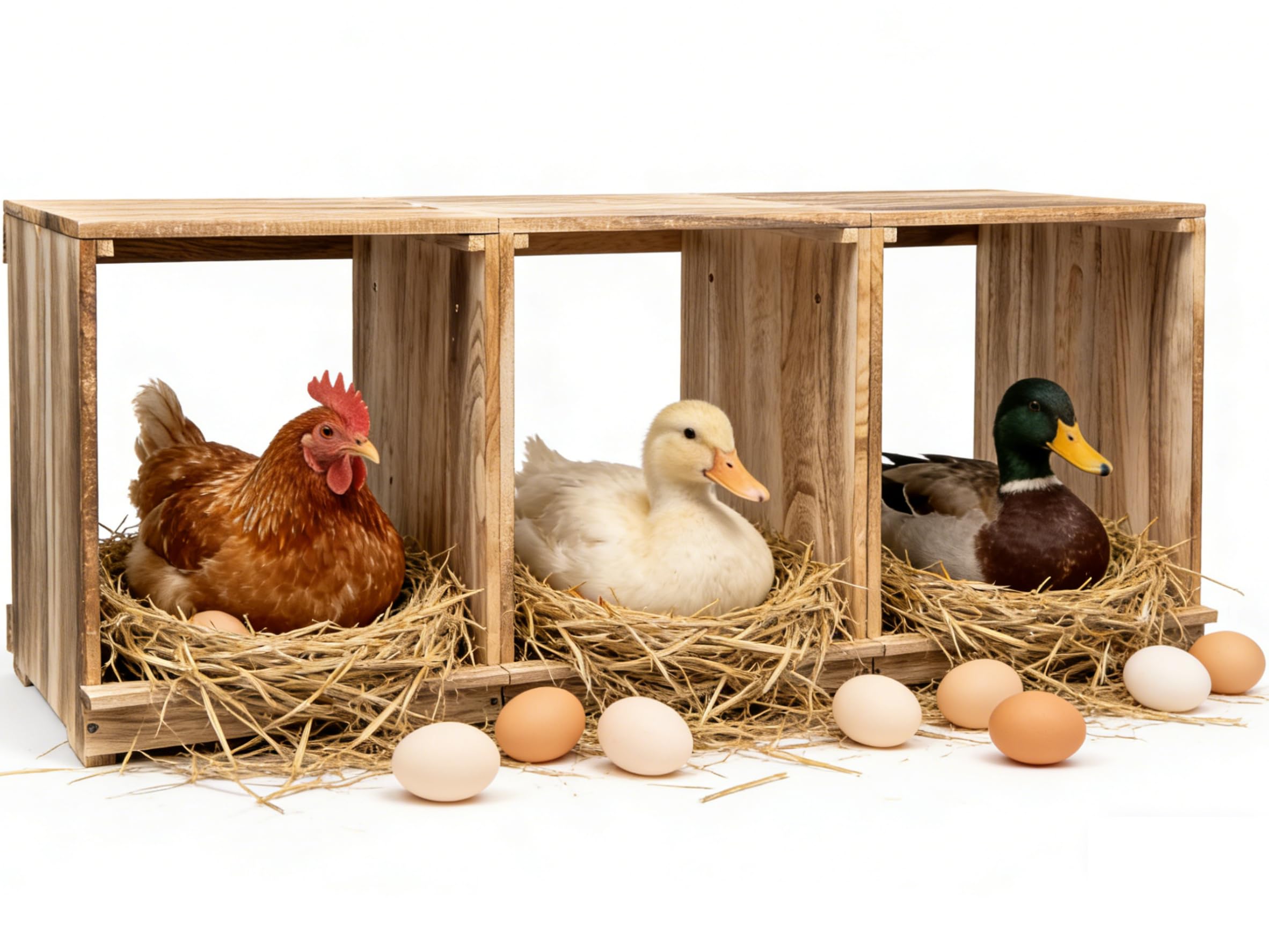 Oltara front view of three-compartment nest box showing organized laying spaces and easy access