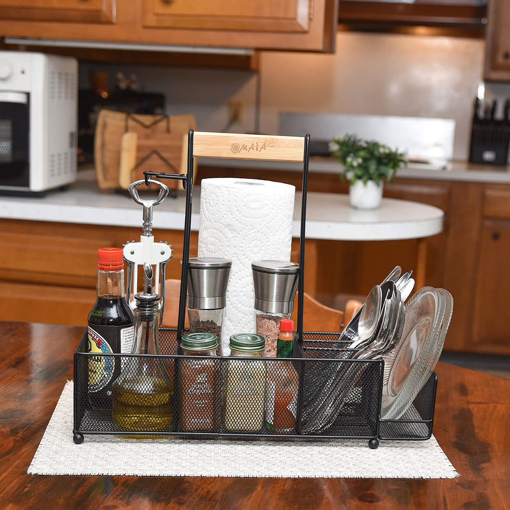 OMAIA lifestyle photo at backyard grill illustrating organized outdoor entertaining