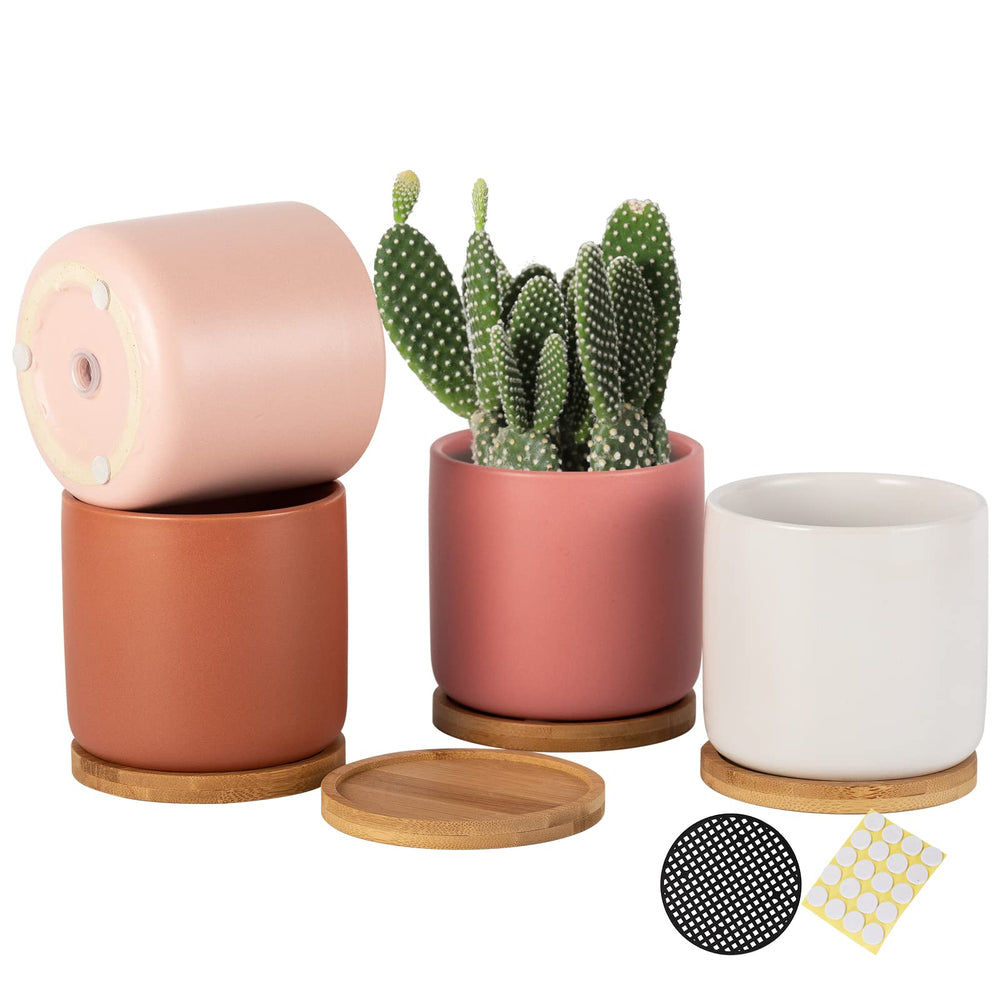 OMAYKEY front view multicolor set showing four pots and saucers for stylish display