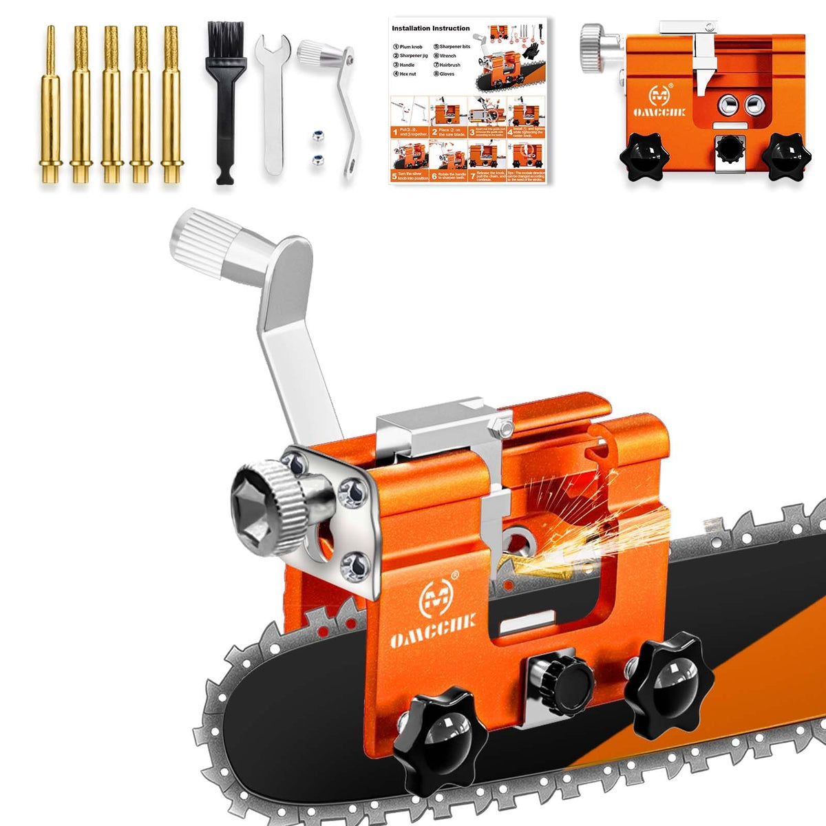 OMCCHK front view on bar showing secure clamp and accurate alignment