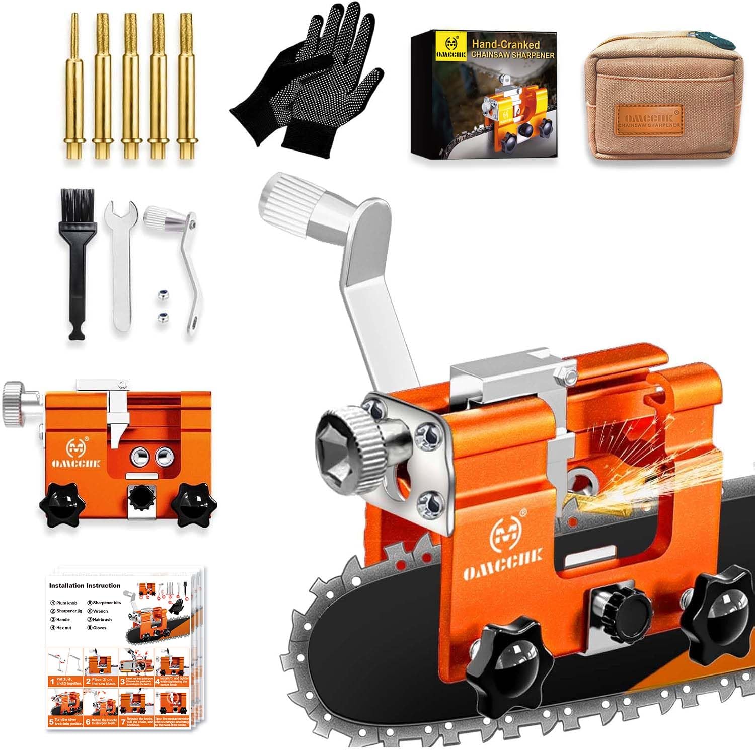 OMCCHK front view of sharpener jig showing compact portable design and stability
