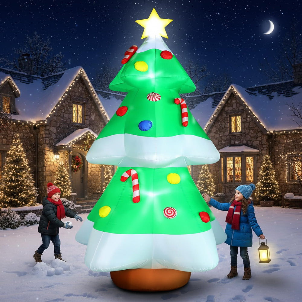 Omdekor front view 10ft tree showing height and festive silhouette for curb appeal