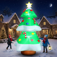 Omdekor front view 10ft tree showing height and festive silhouette for curb appeal