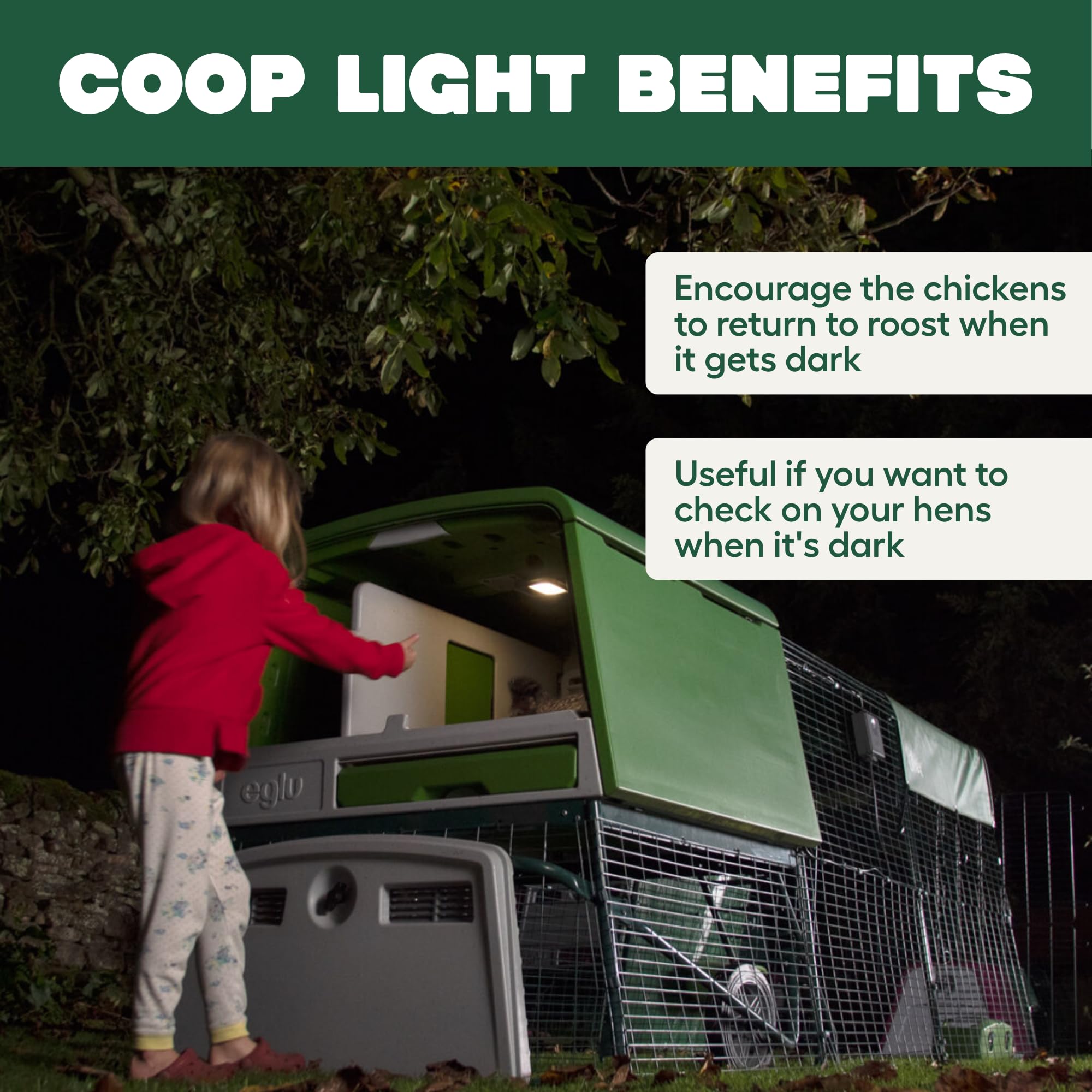 Omlet Coop Light mains plug connection illustrating permanent powered installation