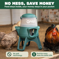 Omlet close-up of three enclosed ports reducing feed scatter and fights