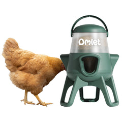 Omlet feeder front view showing durable design and tidy feeding benefit