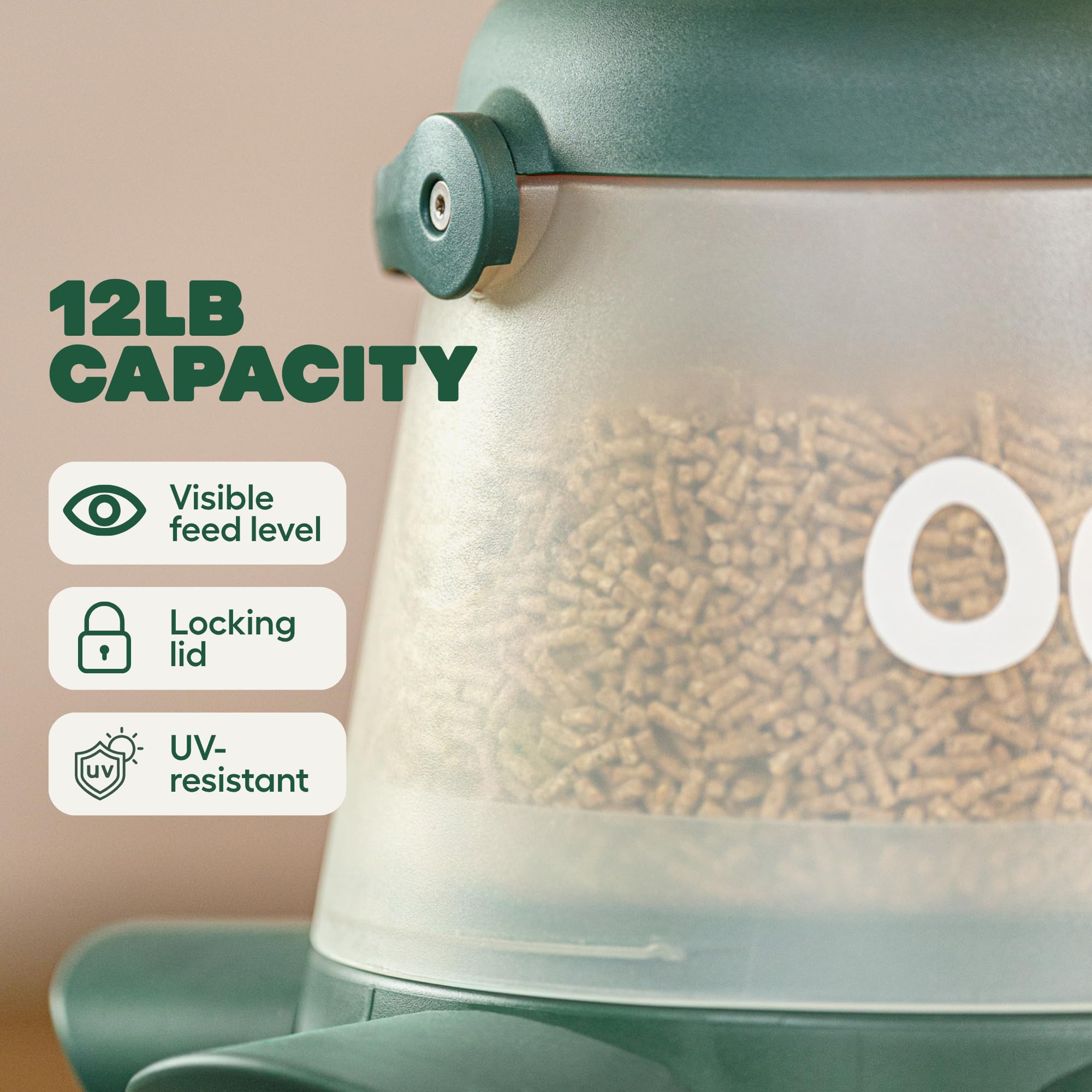 Omlet feeder hanging setup demonstrating adjustable height and convenience