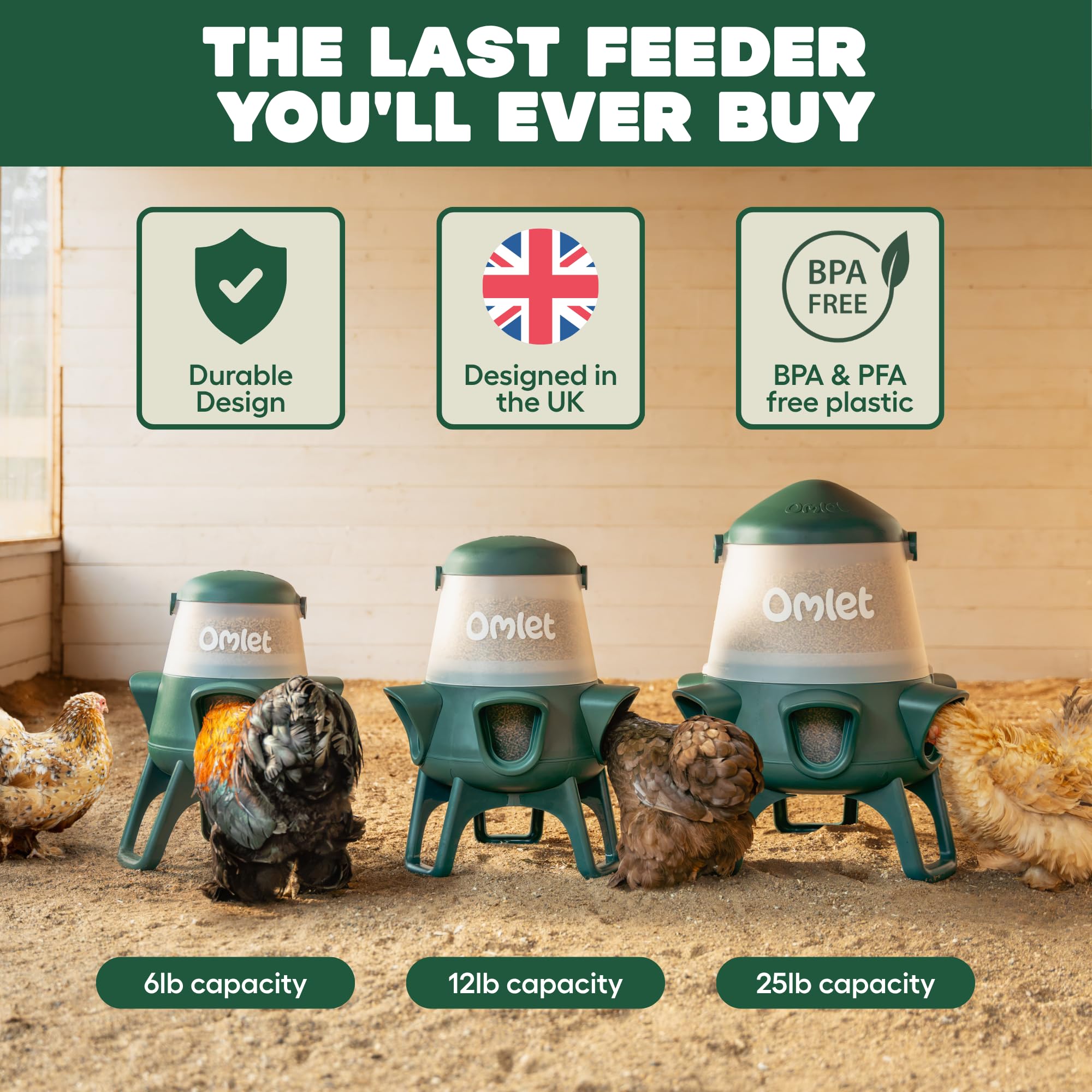 Omlet feeder on backyard perch illustrating tidy coop and easy use