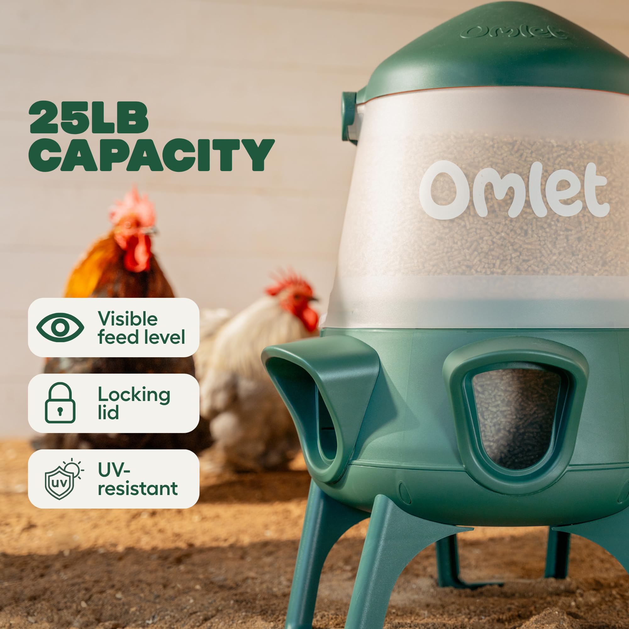 Omlet feeder six individual feeding ports detail, prevents scooping loss