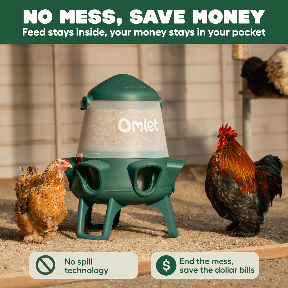 Omlet feeder twist-lock lid close-up, secures feed and keeps it dry