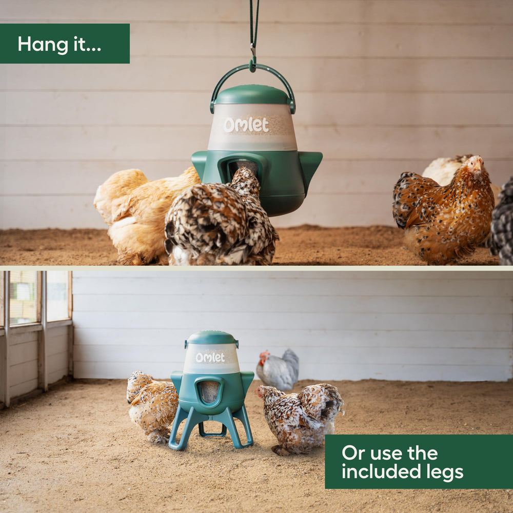 Omlet feeder outdoors in rain demonstrating weatherproof protection