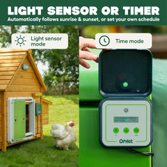 Omlet mounted on wooden coop side view for easy universal fit benefit