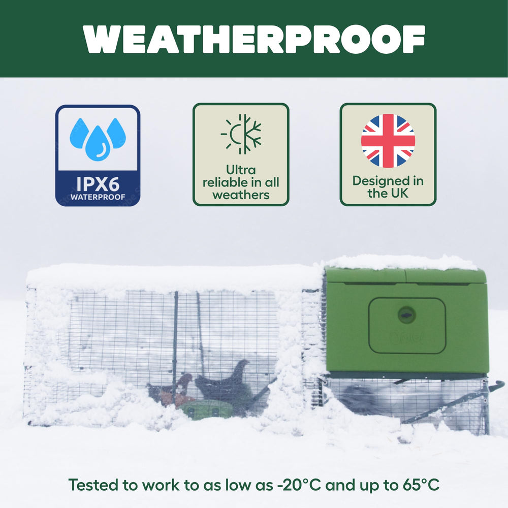 Omlet weatherproof casing in rain showing IPX6 protection benefit