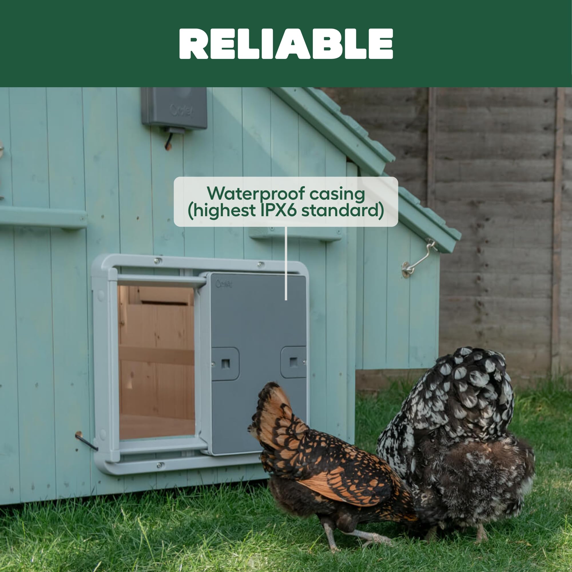 Omlet weatherproof seal protecting electronics from rain and moisture
