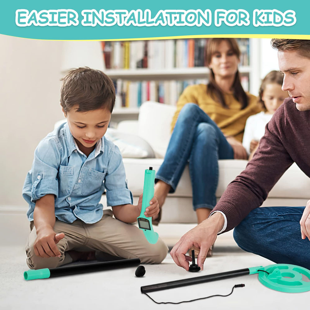 OMMO included shovel, rake, and 9V battery enabling immediate treasure hunts