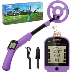 OMMO front view of purple detector showing compact, kid-friendly design and portability