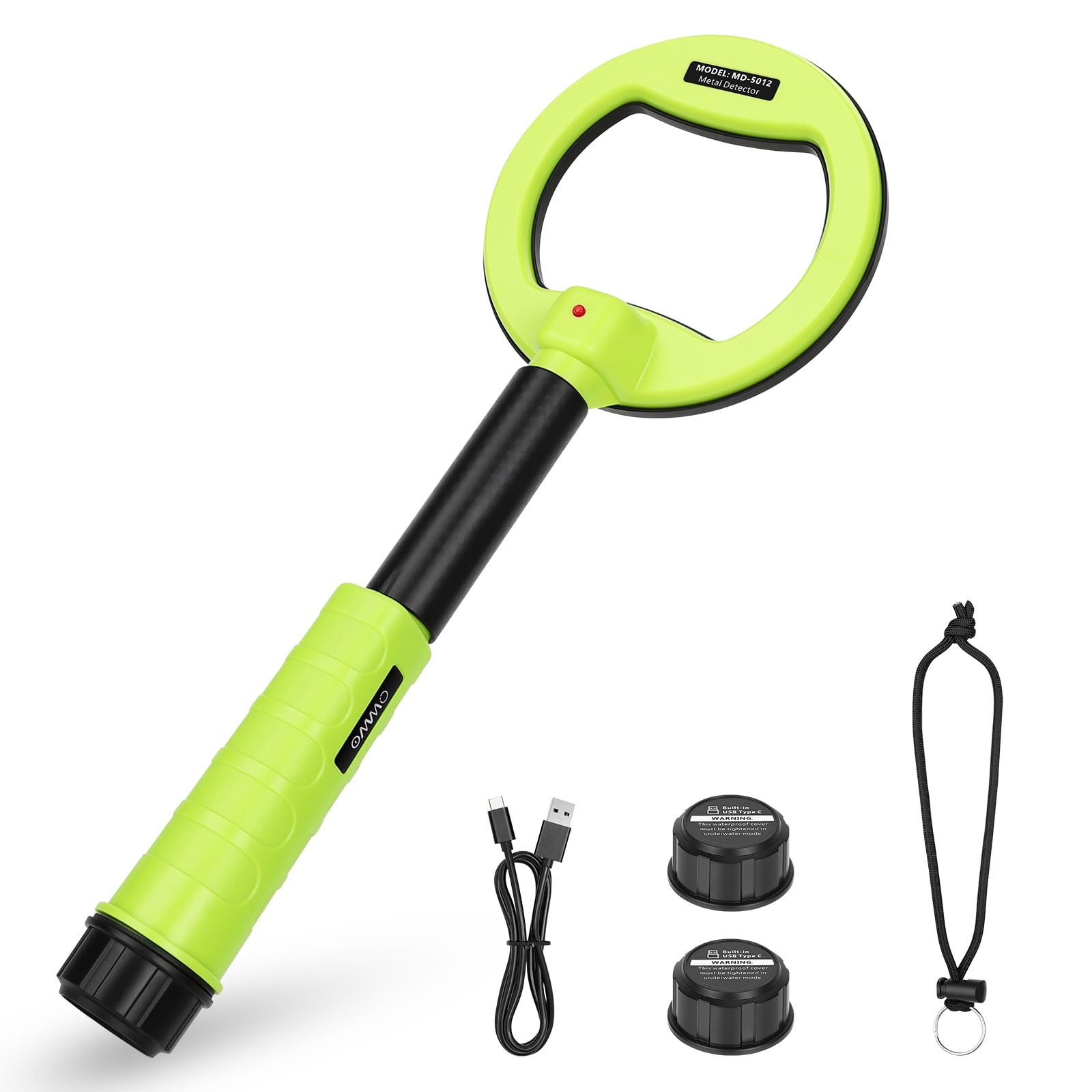 OMMO front view showing detector body and LED targeting, improving quick location