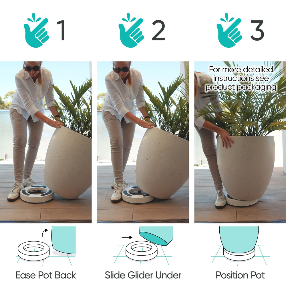 Omnia caddy supporting large ceramic plant to show 200lb capacity and safety benefit