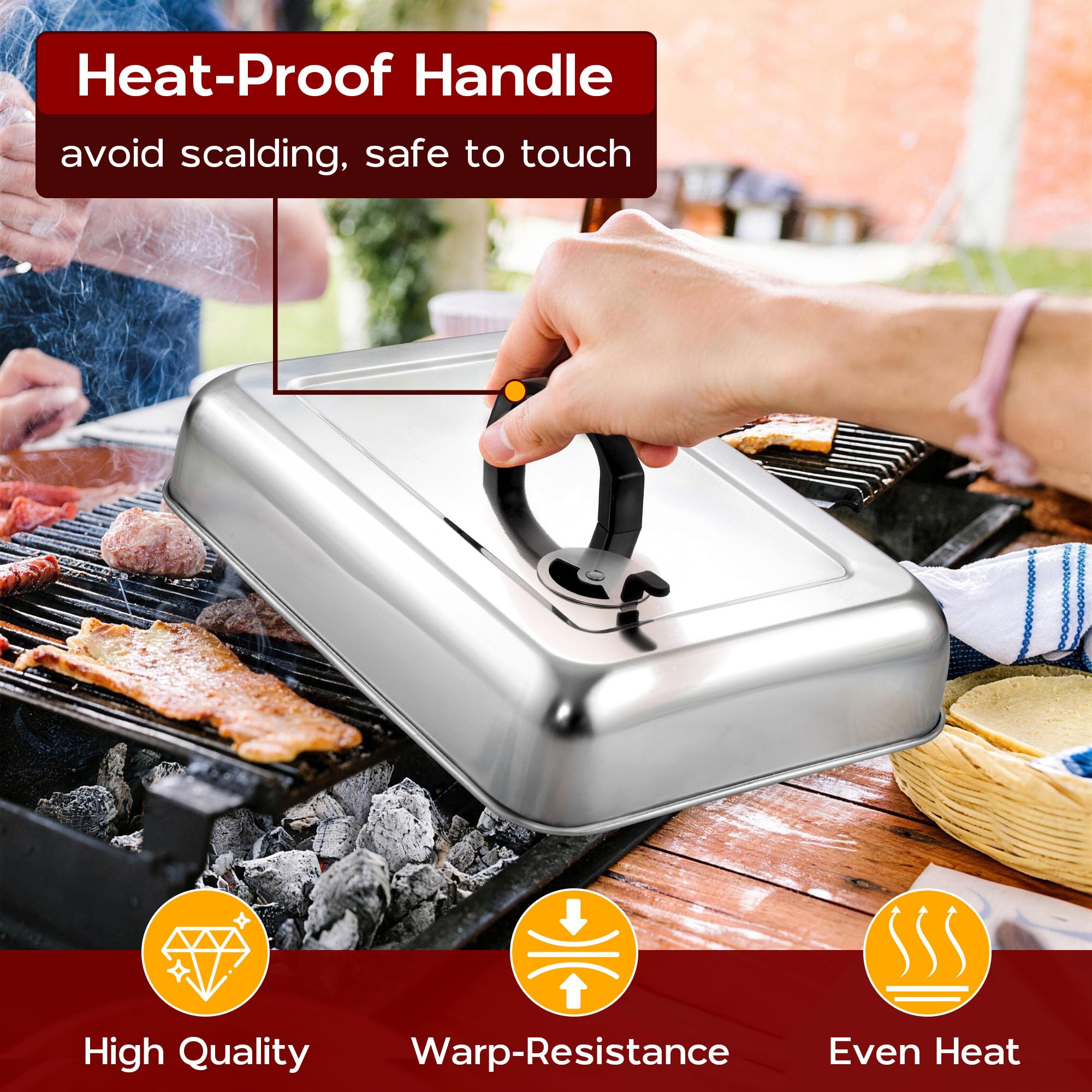 Onader domes on flat-top griddle melting cheese and locking moisture